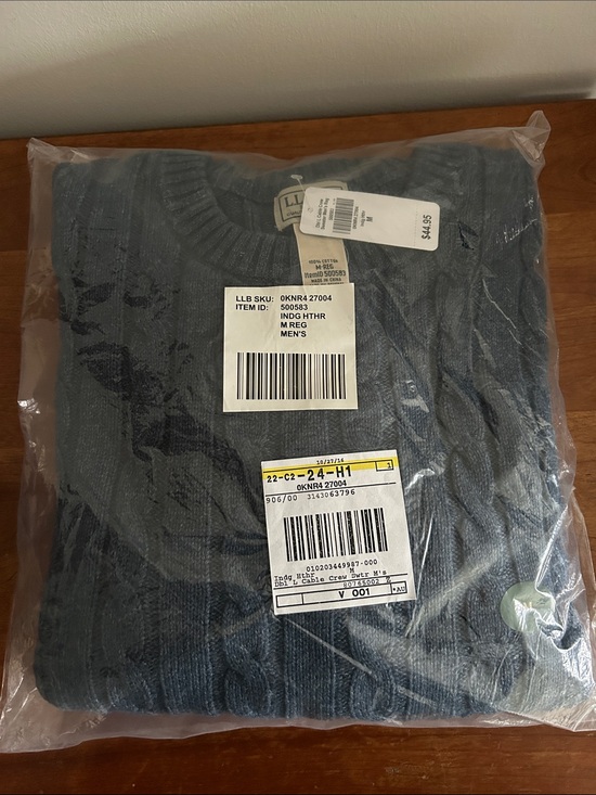 L.L. Bean Other - L.L. Bean Men’s Double L Cable Crewneck Sweater Indigo Heather Medium Cotton